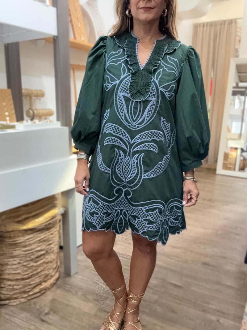 Green & Blue Embroidered Dress