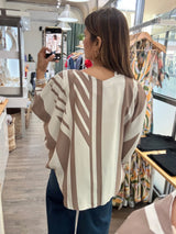 Taupe Stripes Drawstring Top