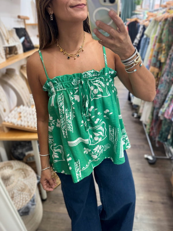 Green Print Flowy Top