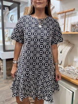 RE-STOCK Navy Flower Eyelet Dress