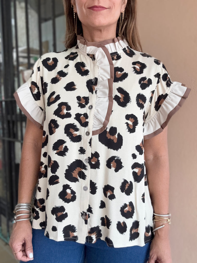 Animal Print Ruffled Detail Top