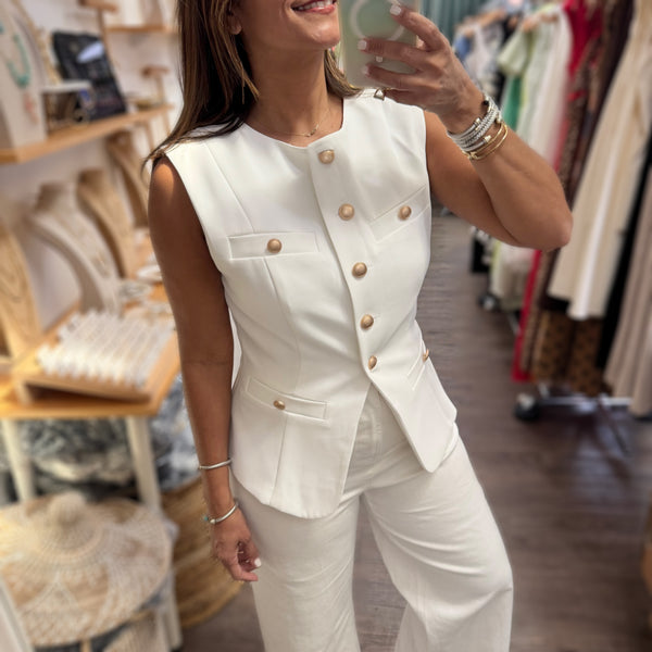 White Gold Buttons Vest/Top