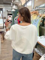 White Stitch Detail Top