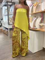 Chartreuse Strapless Asymmetrical Top & Pant Set