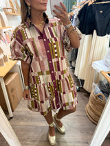 Burgundy Mix Drop Waist Dress