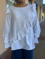 White Front Ruffle Top