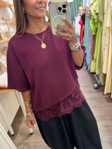 Merlot Lace Hem Top