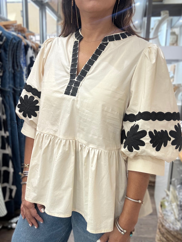 Ivory Embroidered Detail Top