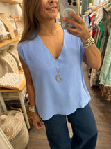 Denim Blue Back Detail Top