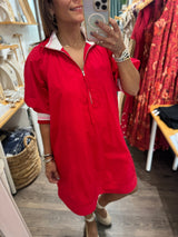 Red Front Zipper Dress