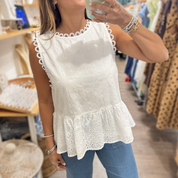 White Eyelet Detail Top