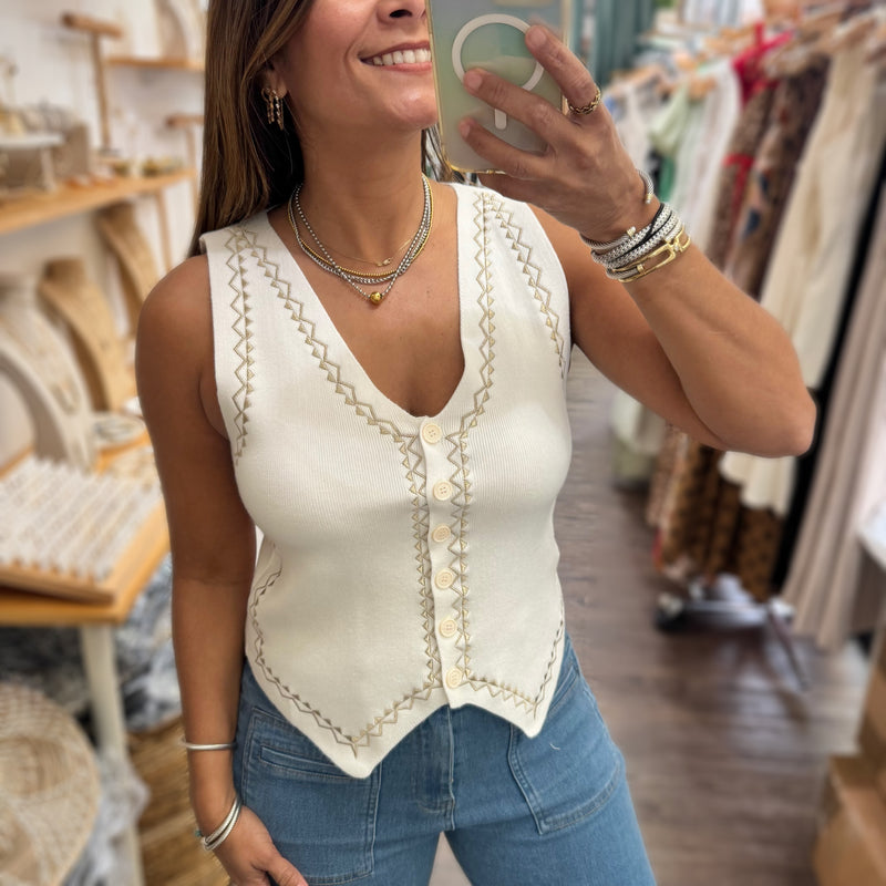 Embroidered Detail Vest/Top