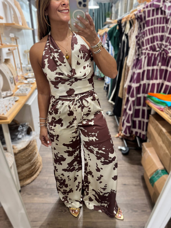 Cow Print Halter Top & Pant Set