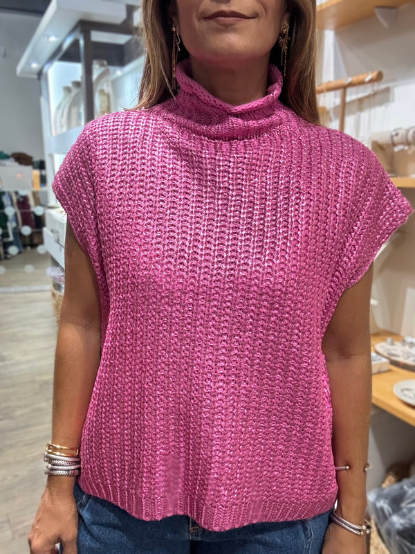 Pink Metallic Knitted Top