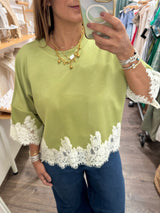 Green Lace Hem Top