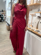 Wine Red Cowl Neck Jumpsuit