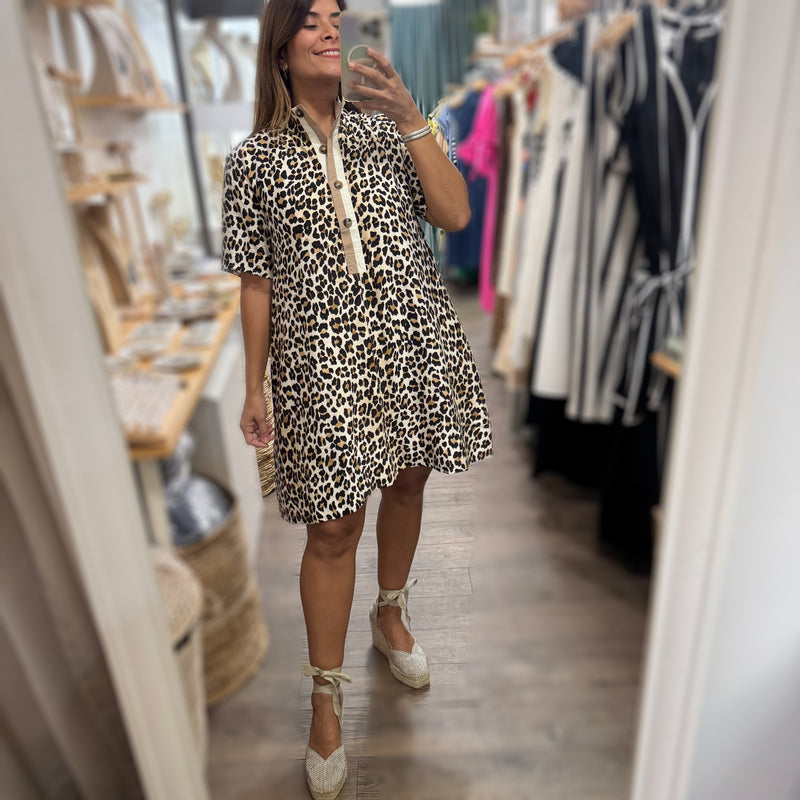 Leopard Print Neck Detail Dress