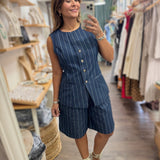 Indigo Denim Striped Top & Shorts Set