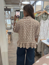 Sand Polka Dots Button Down Top