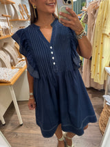 Navy Ruffle Sleeves Dress