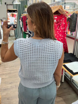 Light Blue Starfish Gold Buttons Top