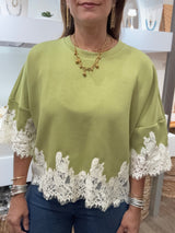 Green Lace Hem Top
