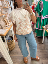 Beige Embroidered Detail Top