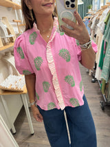 Pink & Green Embroidered Top