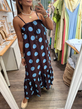 Brown & Blue Polka Dots Dress
