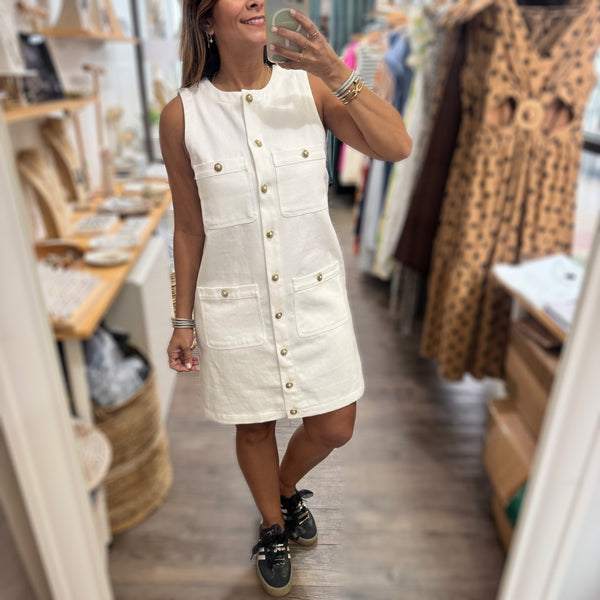White Button Down Denim Dress