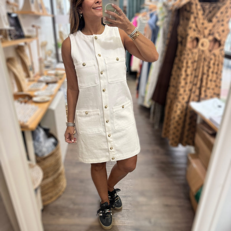 White Button Down Denim Dress