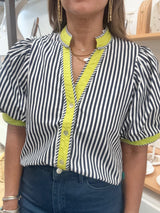 Navy & Lime Button Down Top