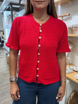 Red Textured Button Down Top