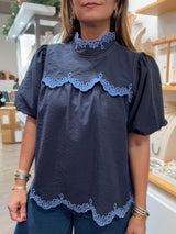 Navy Contrast Stitch Top