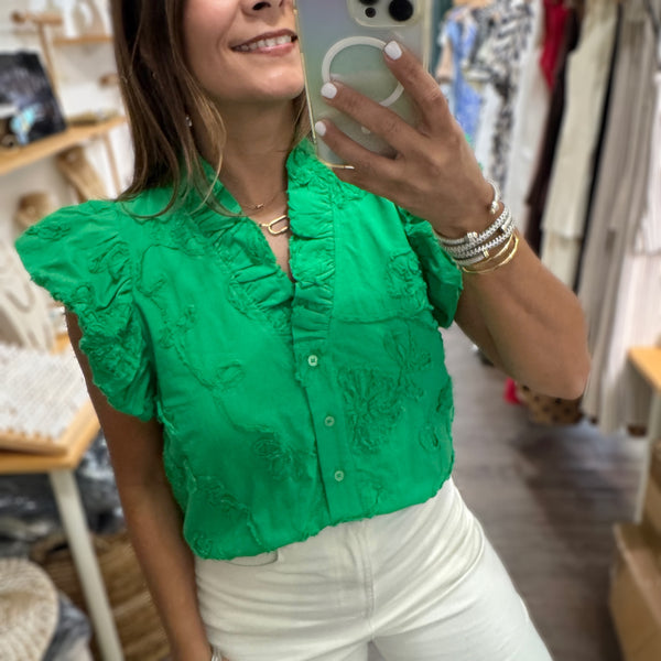Green Embroidered Delicate Top