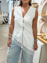 White Asymmetrical Lace Hem Top