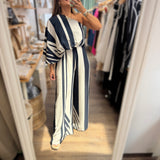 Navy Stripes One Shoulder Jumpsuit