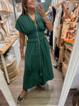 Hunter Green Cinched Waist Dress