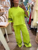 Lime & Black Stripes Top & Pant Set