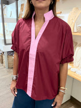 Merlot & Pink V-Neck Top