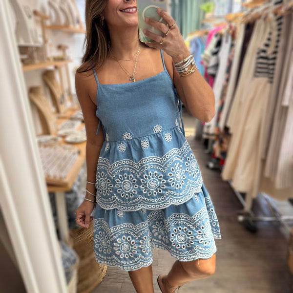 Blue Denim Embroidery Dress