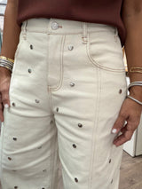 Ivory Studded Barrel Jeans