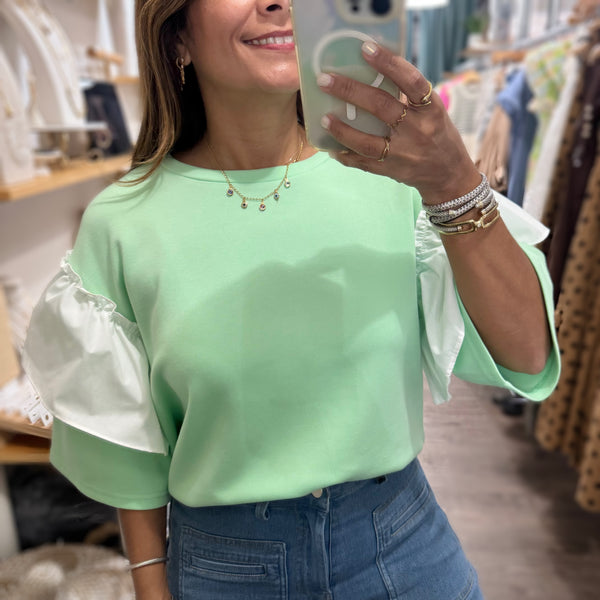 Light Green Ruffle Detail Top