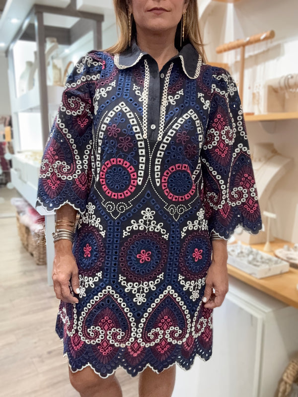 Navy Mix Eyelet Dress