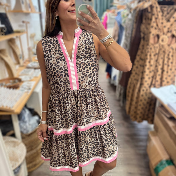 Leopard Print & Pink Trim Dress