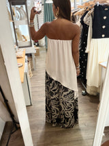 Ivory/Black Strapless Asymmetrical Top & Pant Set