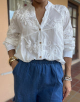 White Flower Print Top