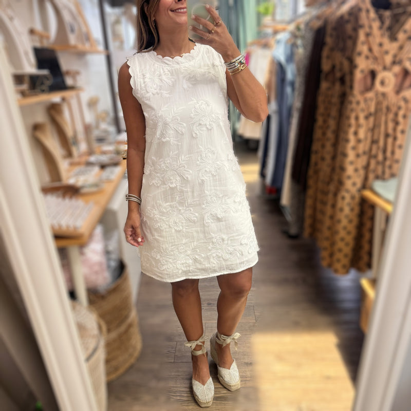 White Embroidered Shift Dress