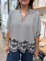 Black & White Stripes Dolman Sleeves Top