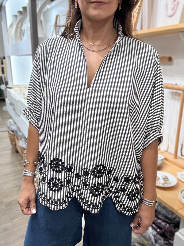 Black & White Stripes Dolman Sleeves Top
